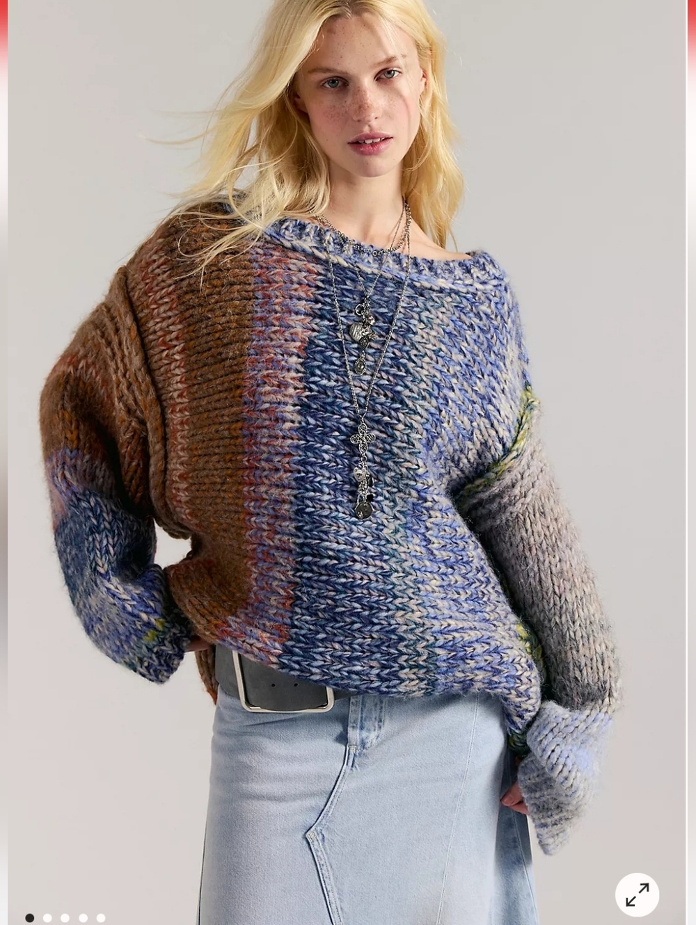 We The Free Marltastic Multicolor Chunky Knit Pullover - Blue, Brown & Gray